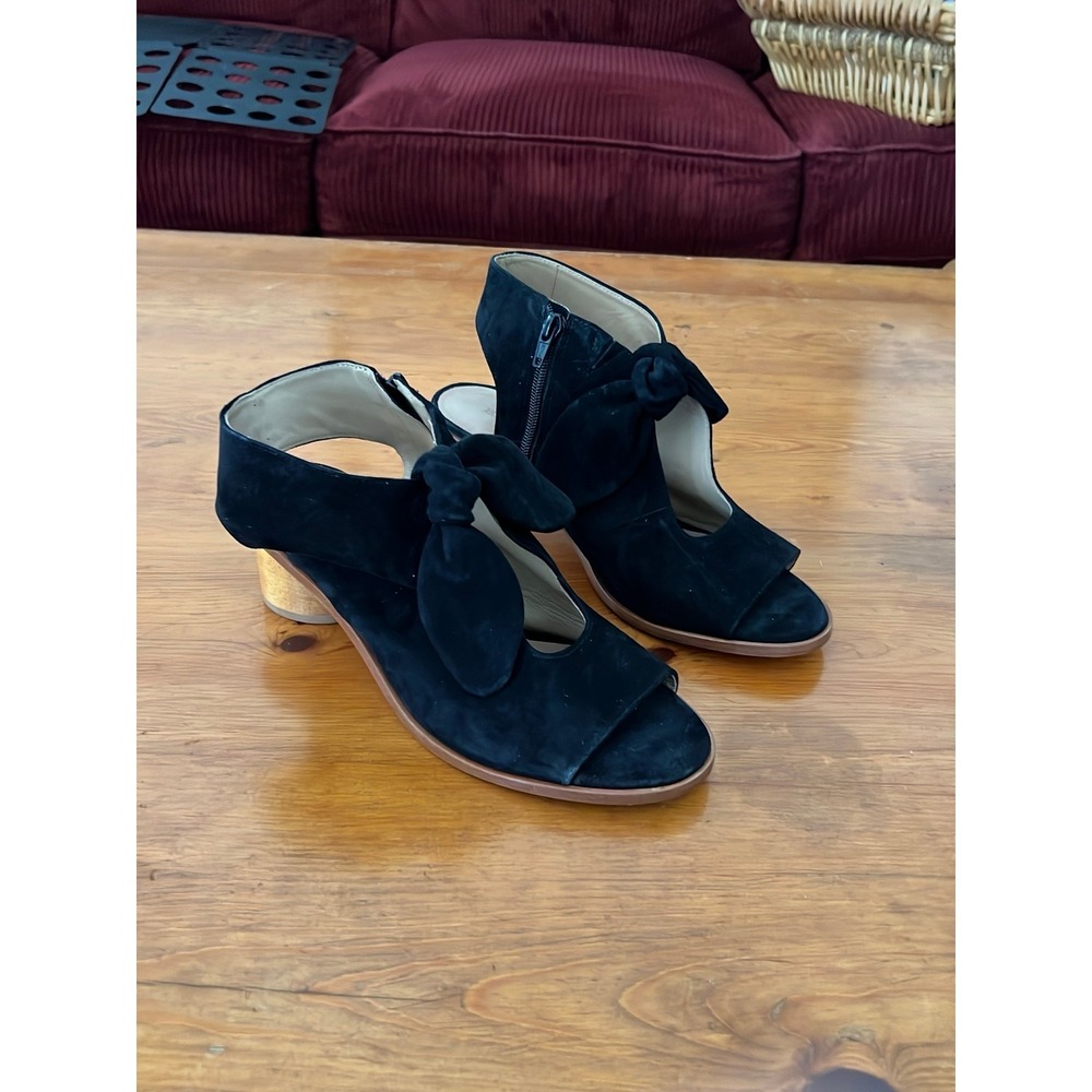 Bernardo Women's Lizzie Bow Suede Slip-On Heeled Sandals Blue Size 8 M